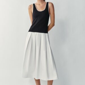 CONTRAST POPLIN MIDI DRESS