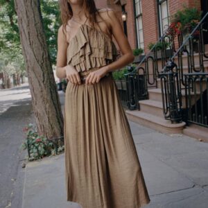 SATIN HALTER MIDI DRESS WITH BELT