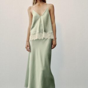 CONTRASTING LACE MIDI CAMISOLE DRESS