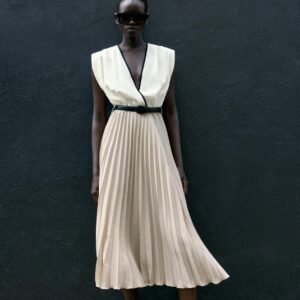COMBINED PLEATED MIDI DRESS