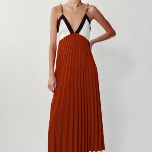 BEADED PLEATED MIDI DRESS