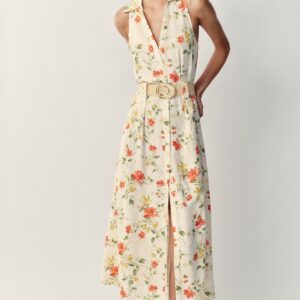 FLORAL PRINT BELTED MIDI DRESS