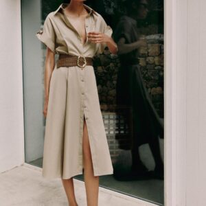 MIDI POPLIN DRESS WITH BELT