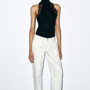 LACE DETAIL RIBBED TOP