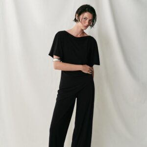 STRAIGHT-LEG CREPE TROUSERS WITH SLITS - BLACK