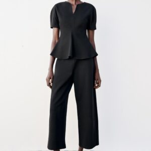 PUFF SLEEVE PEPLUM TOP
