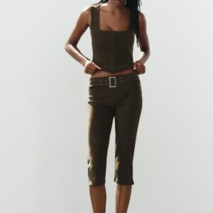 CORDUROY CAPRI TROUSERS WITH BELT