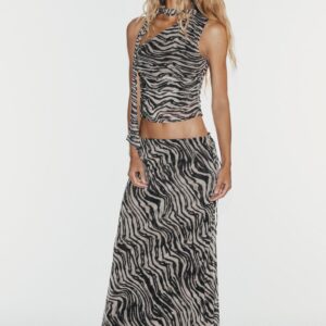 ANIMAL PRINT TIE-DETAIL MIDI SKIRT