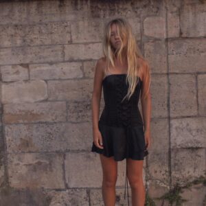 CORSETRY-INSPIRED RUFFLED MINI DRESS