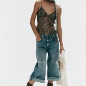 EMBROIDERED LACE TOP WITH SCARF