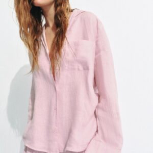 ZW COLLECTION 100% LINEN SHIRT AND SHORTS SET - LIGHT MAUVE