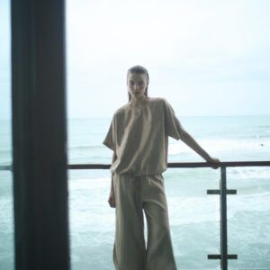 ZW COLLECTION 100% LINEN TOP AND TROUSER SET - BROWN / TAUPE