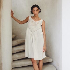 FLORAL EMBROIDERED PLEATED DRESS