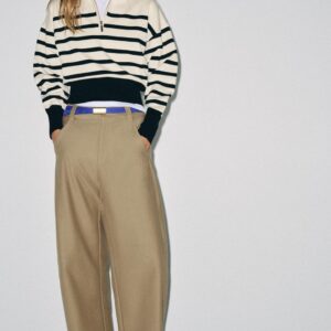 STRIPED KNIT ZIP-UP JUMPER