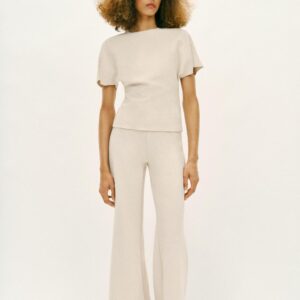 STRETCH WIDE-LEG TROUSERS - ECRU