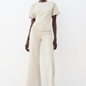 STRETCH WIDE-LEG TROUSERS - ECRU