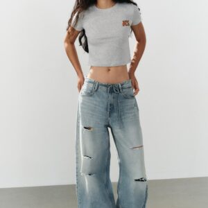 CROPPED BEAR EMBROIDERY T-SHIRT