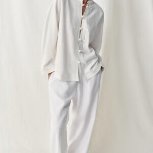 LINEN BLEND OVERSIZE SHIRT WITH FROG FASTENING