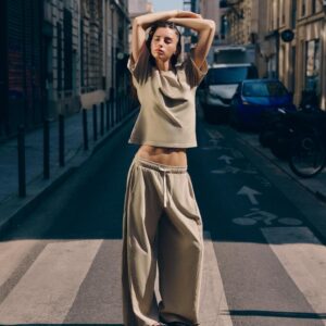 COTTON T-SHIRT AND TROUSERS SET - SAND