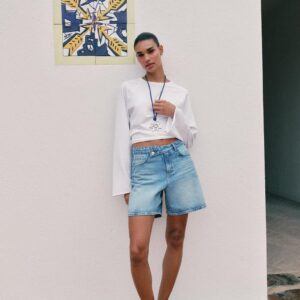 Z1975 CROSS-OVER WAIST DENIM SHORTS