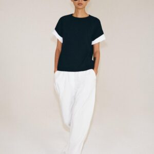 CONTRAST TURN-UP SLEEVE KNIT JUMPER