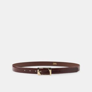 100% LEATHER BELT WITH RECTANGULAR BUCKLE