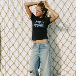 TRF RIPPED STUD WIDE-LEG JEANS
