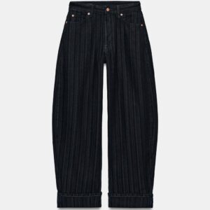 ZW COLLECTION MID-WAIST STRIPED JACQUARD BALLOON JEANS
