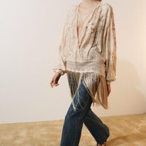 ZW COLLECTION EMBROIDERED FRINGED BLOUSE