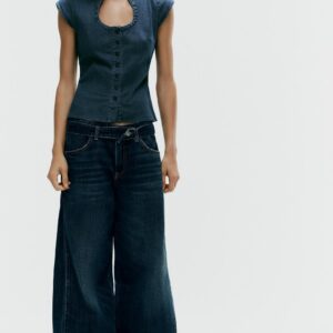DENIM-EFFECT BUTTON-UP TOP