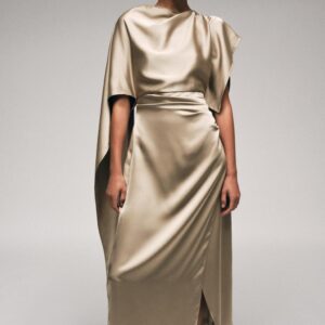 SATIN MIDI CAPE DRESS