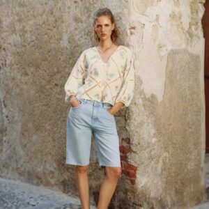 BLOUSE WITH LADDER STITCH AND EMBROIDERY