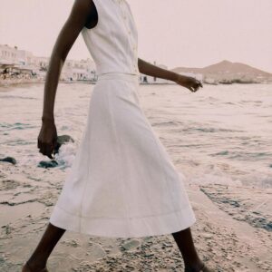 LINEN BLEND TOPSTITCHED WRAP SKIRT
