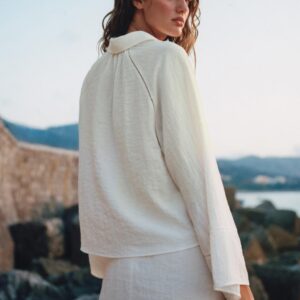 Insertion Trim Shirt and Knot Detail Skort Set - WHITE