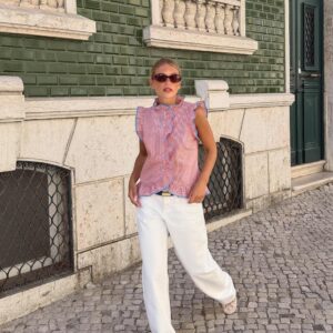 STRIPED RUFFLE BLOUSE