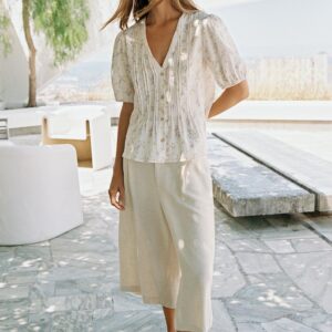FLORAL PRINT BLOUSE WITH TUCKS