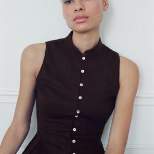 LINEN BLEND SLEEVELESS SHIRT