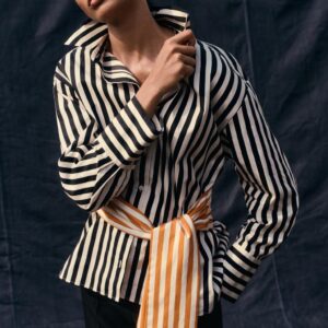 CONTRAST BELT STRIPED SHIRT