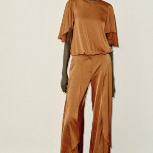 WIDE-LEG RUFFLED FLOWING TROUSERS