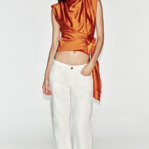 SATIN TOP WITH SHOULDER PADS AND KNOT