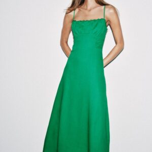 LINEN BLEND STRAPPY MIDI DRESS