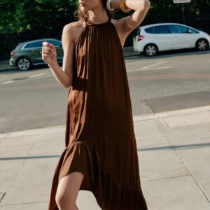 ASYMMETRIC SATIN MIDI DRESS