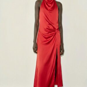 SATIN HALTER MIDI DRESS