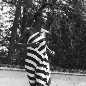 STRIPED HALTER MIDI DRESS