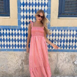 STRIPED MIDI DRESS