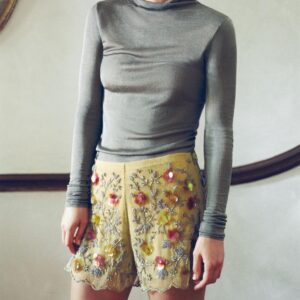 FLORAL BEADED EMBROIDERED SHORTS