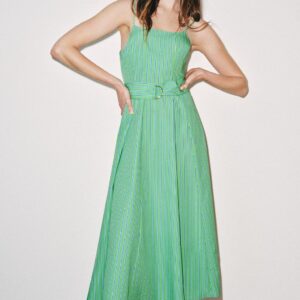 STRIPED MIDI DRESS WITH BELT