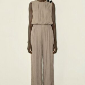 SATIN JUMPSUIT WITH SHOULDER FROG FASTENING