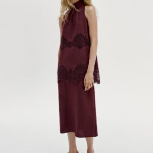 EMBROIDERED HALTER MIDI DRESS
