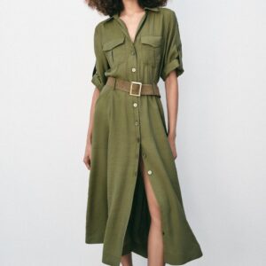 BELTED MIDI SHIRT DRESS